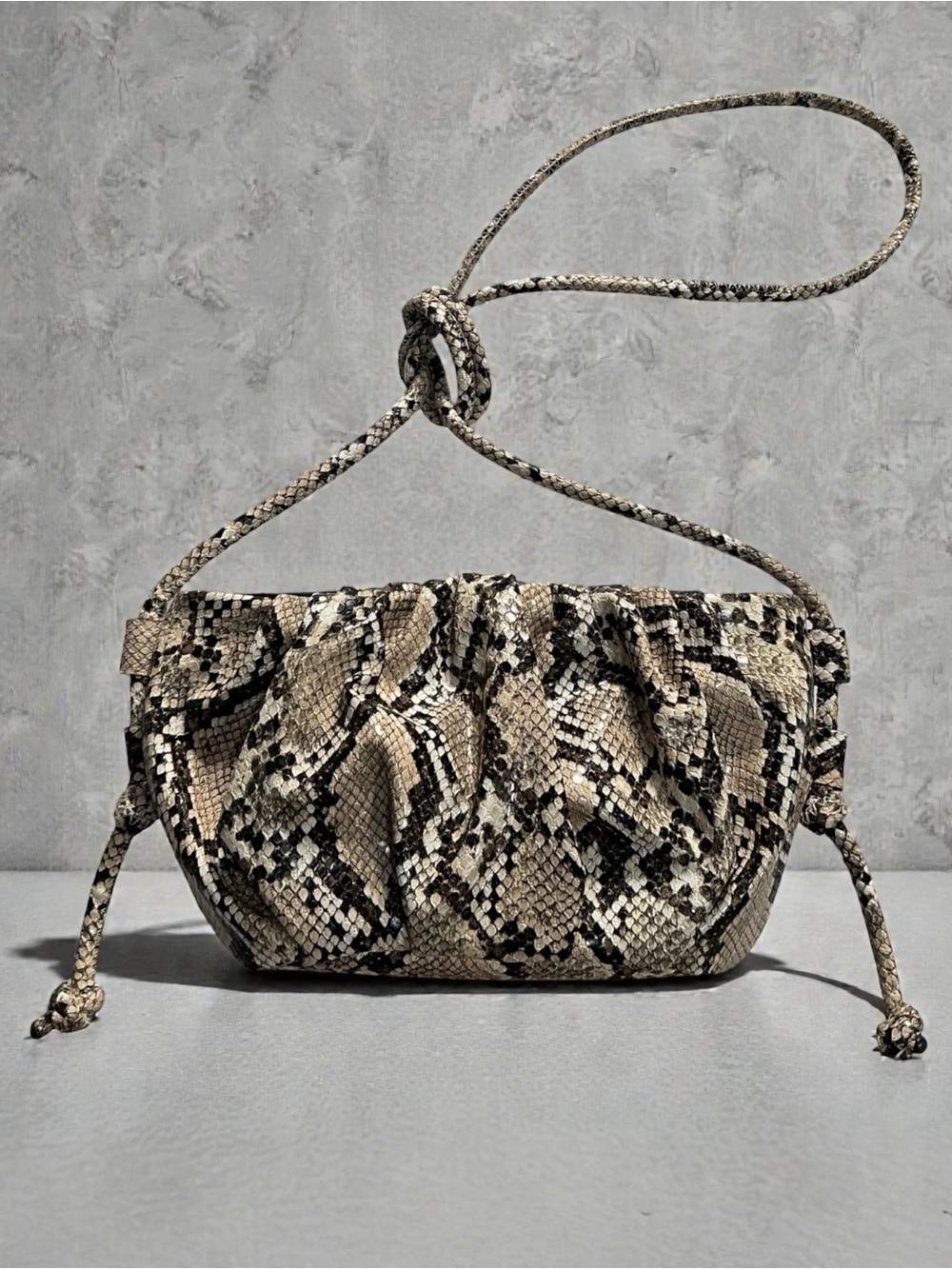 Worthington Snake-Effect Drawstring Crossbody - Beige/Black